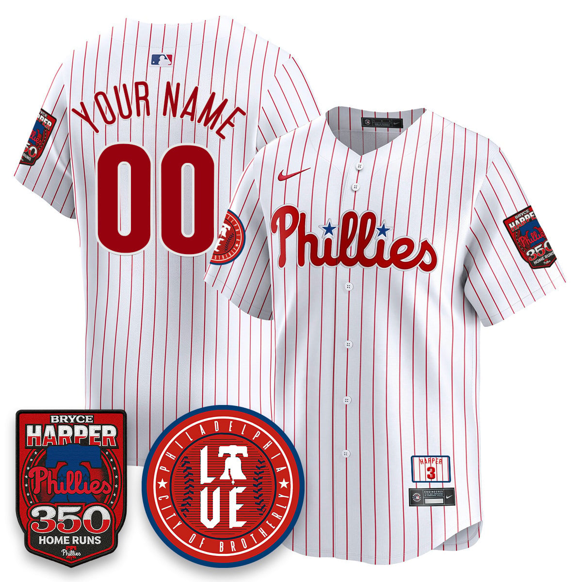 Custom Bryce Harper Philadelphia Phillies 350 Home Runs Jersey - All Stitched