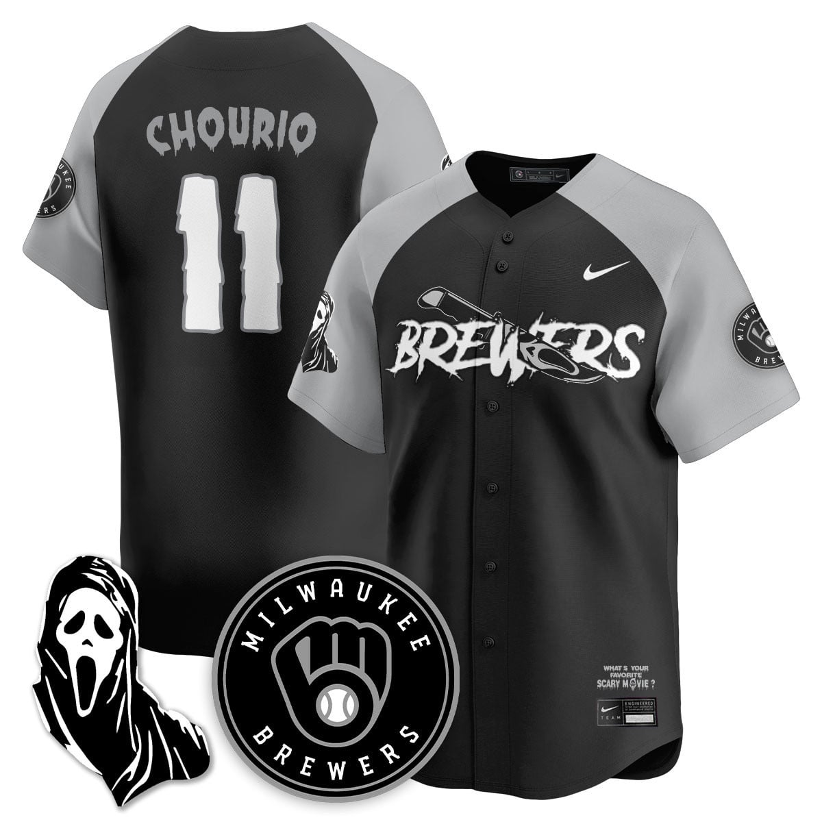 Men's Milwaukee Brewers "Scream Ghostface" Jersey - All Stitched