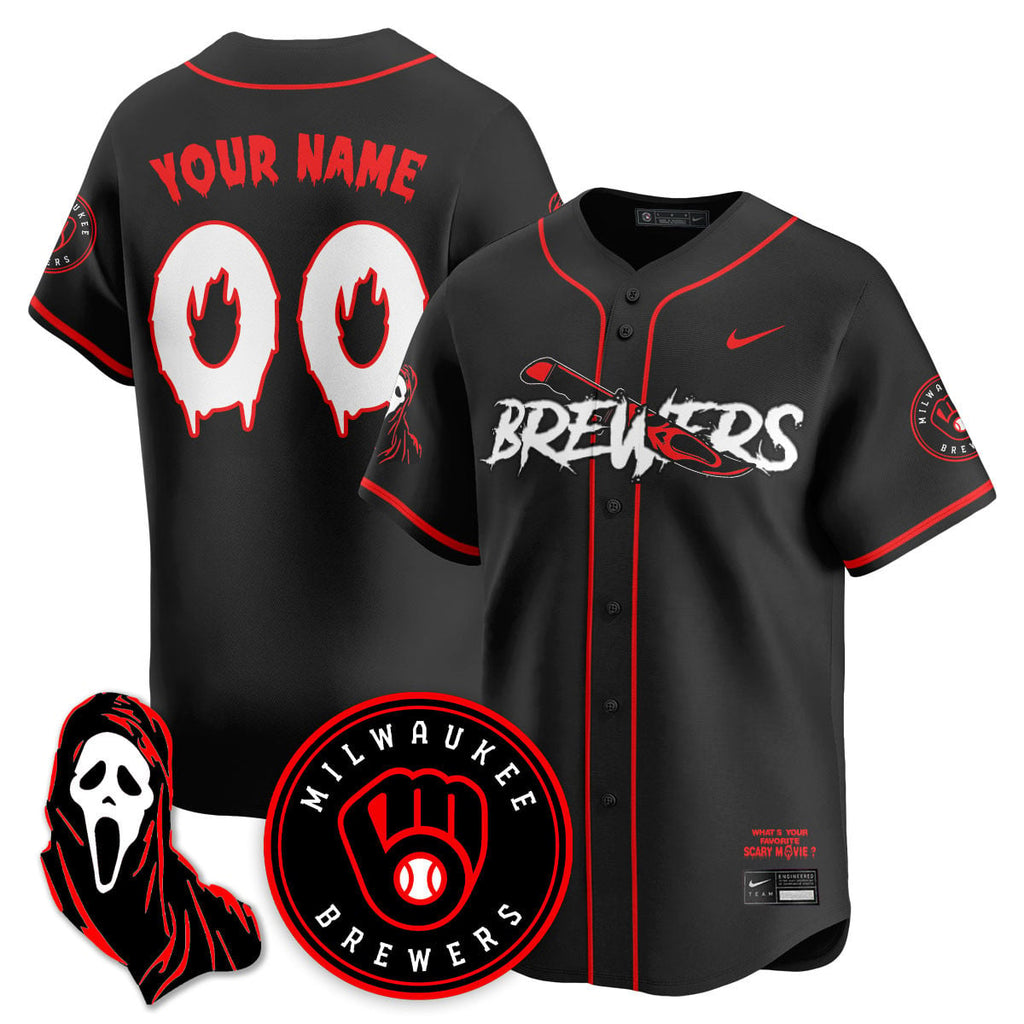 Men's Milwaukee Brewers "Scream Ghostface" Jersey - All Stitched