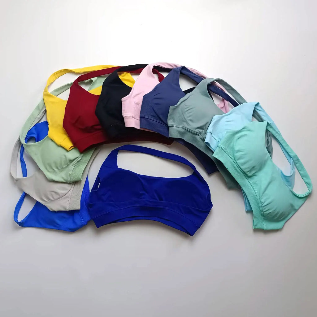 NCLAGEN Impact Sports Bra Women Seamless Halter Top High Support Push-up Open Back Gym wear Fitness Yoga Workout underwear