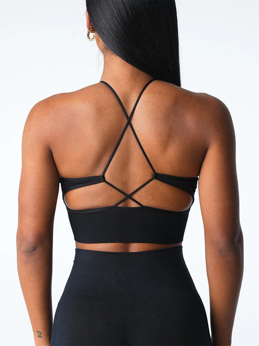 Women s Seamless Sports Bra Solid Color Sleeveless Yoga Workout Fitness Running Bralette Underwear Athletic Bras