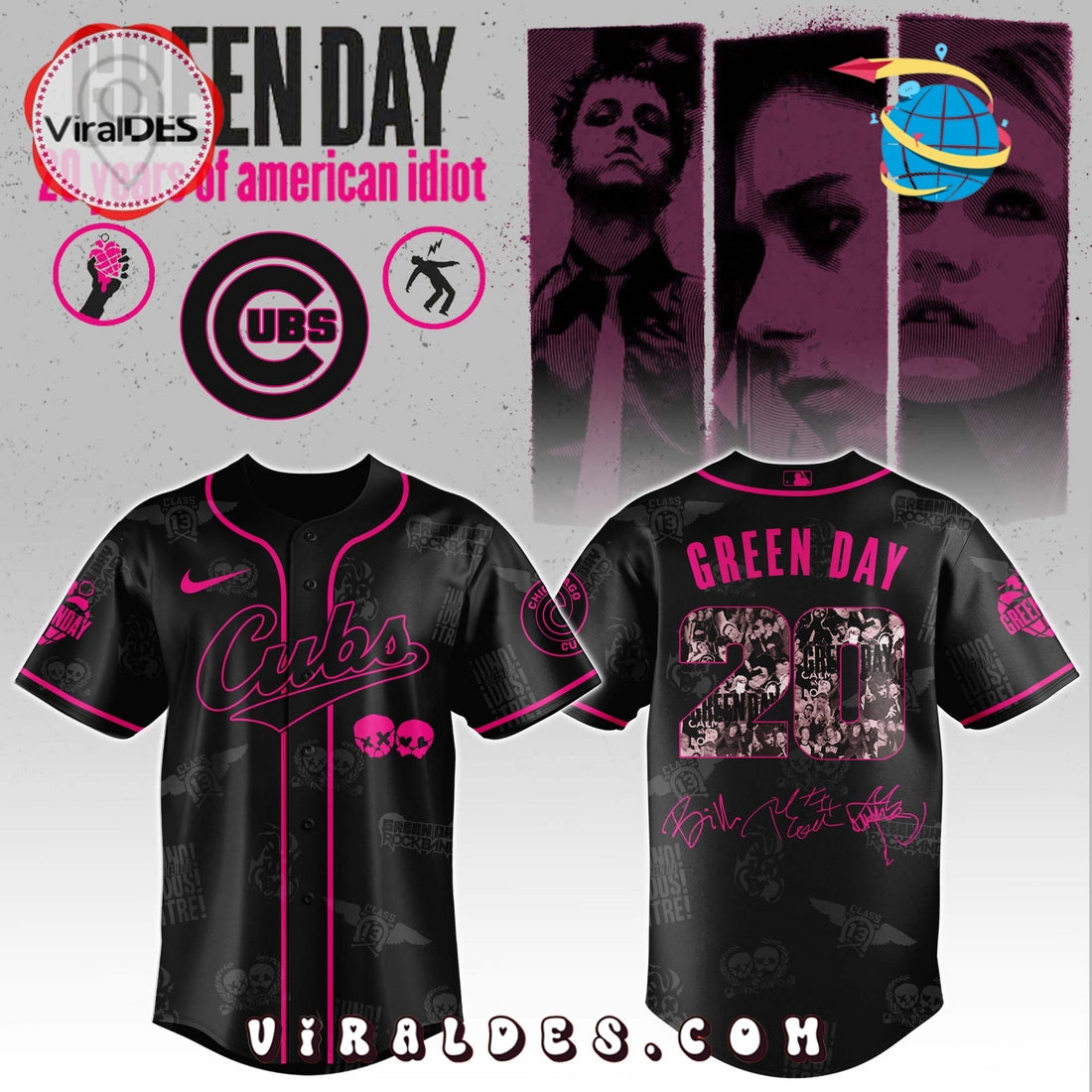 Chicago Cubs MLB x Green Day 20th Anniversary Baseball Jersey