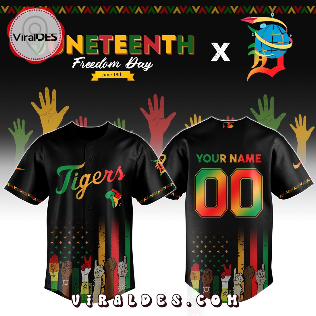 Detroit Tigers Custom MLB Juneteenth Baseball Jersey