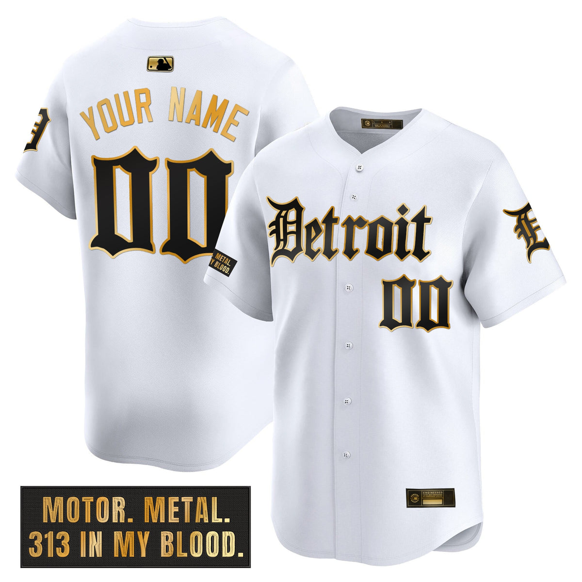 Detroit Tigers 'Motor Gothic Edition' Gold Vapor Premier Limited Custom Jersey - All Stitched