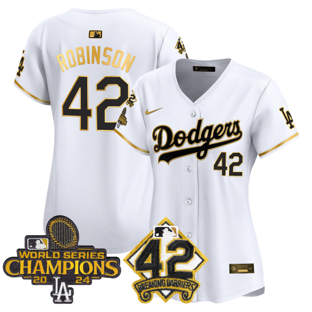 Women's Dodgers 2024 World Series Champions & Jackie Robinson Patch Vapor Premier Limited Jersey - All Stitched