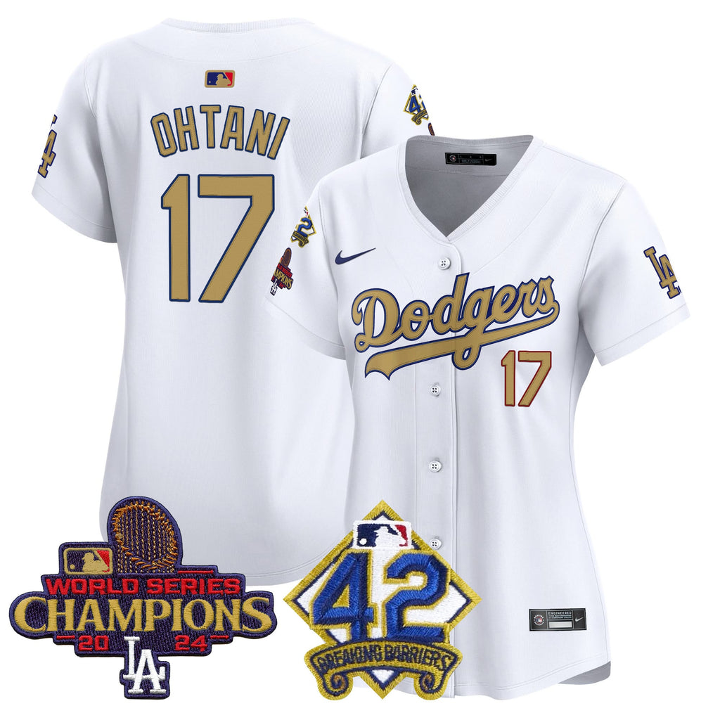 Women's Dodgers 2024 World Series Champions & Jackie Robinson Patch Vapor Premier Limited Jersey - All Stitched
