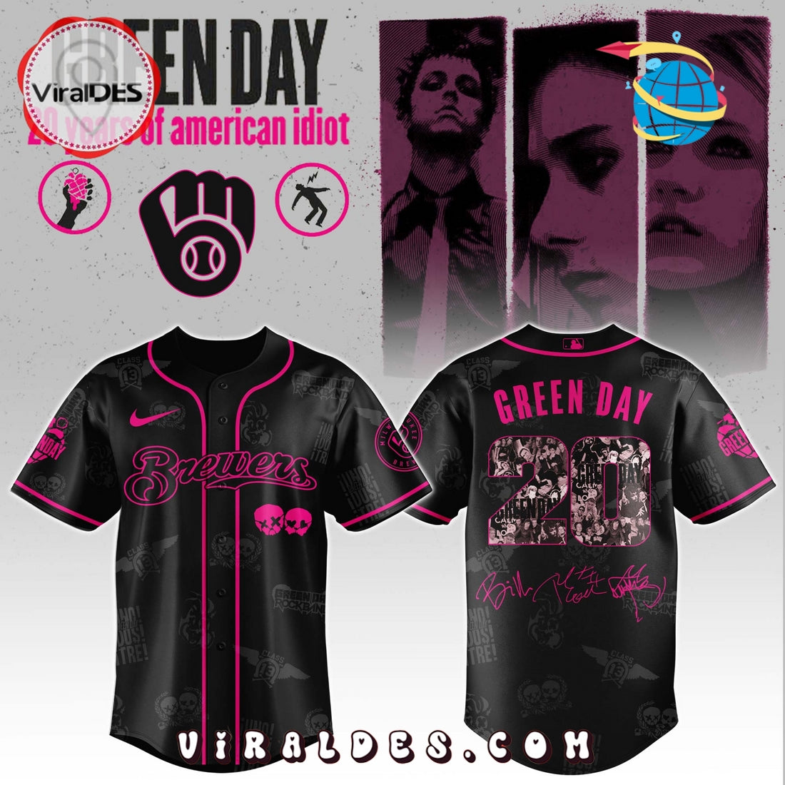 Milwaukee Brewers MLB x Green Day 20th Anniversary Baseball Jersey