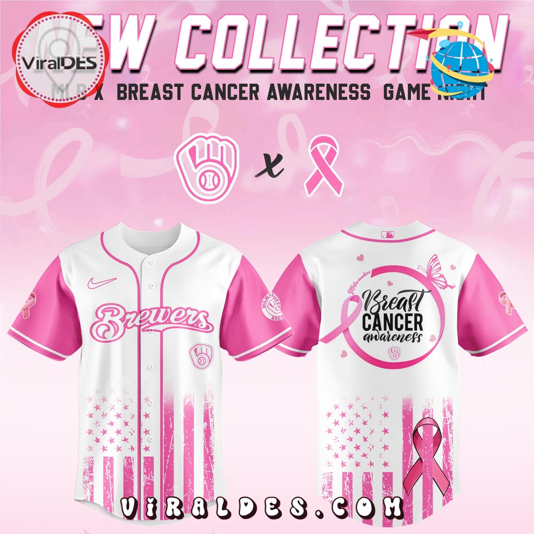 Milwaukee Brewers x Breast Cancer Awareness Game Night Baseball Jersey
