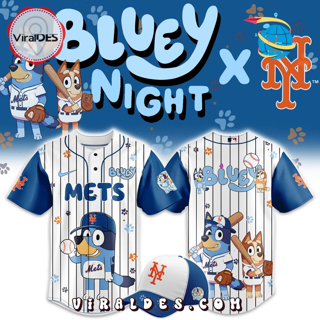 New York Mets x Bluey Night MLB Baseball Jersey