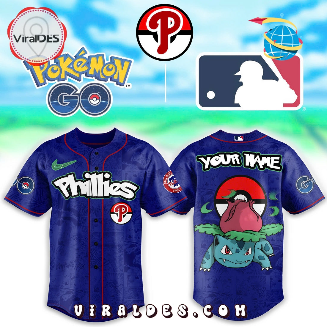Philadelphia Phillies x Pokemon Go Bulbasaur Baseball Jersey