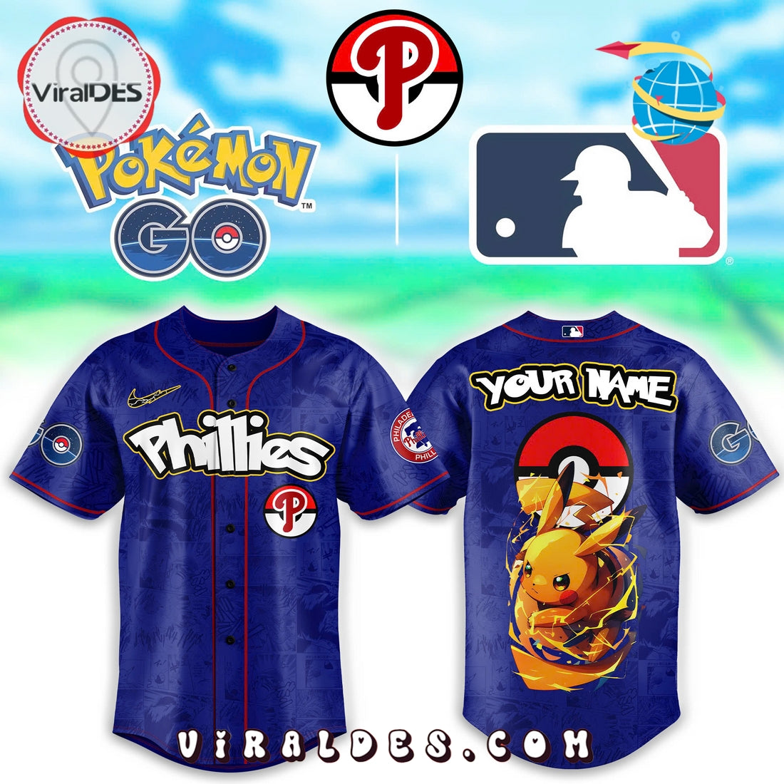 Philadelphia Phillies x Pokemon Go Pikachu Baseball Jersey
