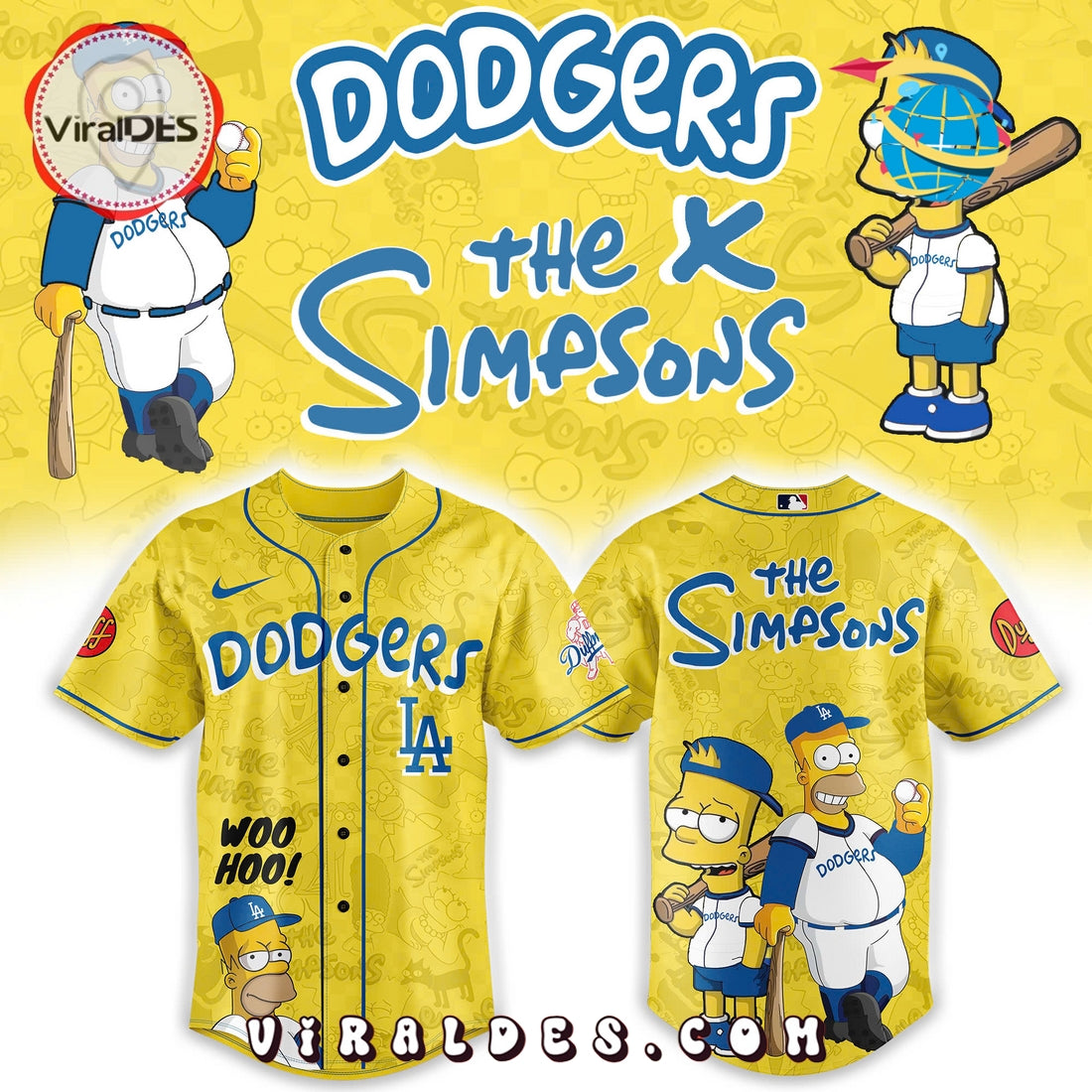 The Simpsons Heritage x Los Angeles Dodgers Yellow Baseball Jersey